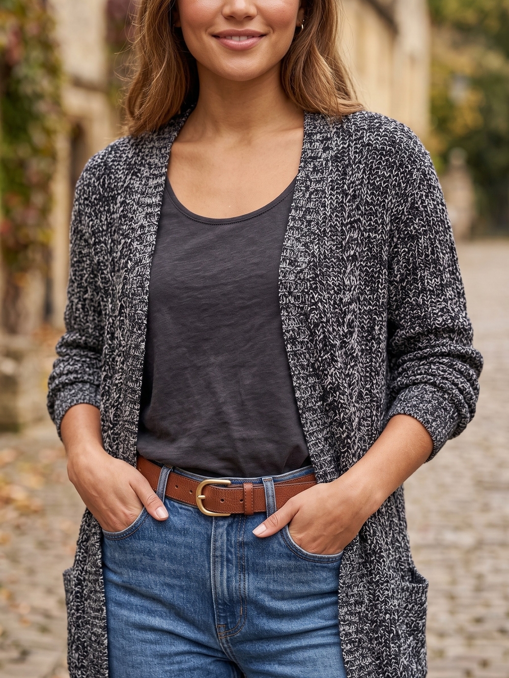 American Eagle Marled Chunky Knit Cardigan Coastal Grandma Slouchy Sweater